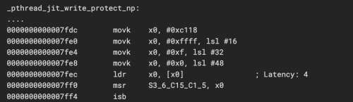 Implementation of pthread_jit_write_protect_np